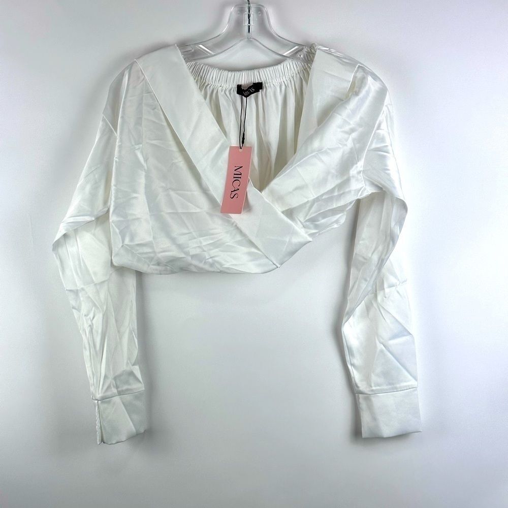 Women's V-Neck Wrap Long Sleeve Crop Top
